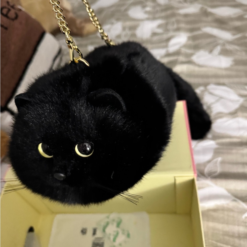 Black Cat Plush Handbag so soft fur feels like rabbit fur